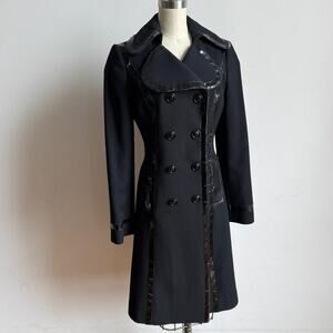 Vintage DOLCE & GABBANA Wool Double Breasted Trench Coat w/ Patent Leather Trim